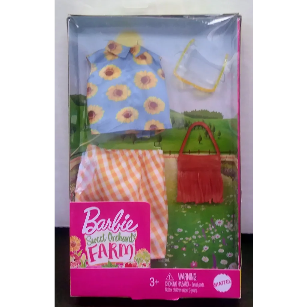 Barbie fashion set Sweet Orchard Farm sunflower outfit with red purse
