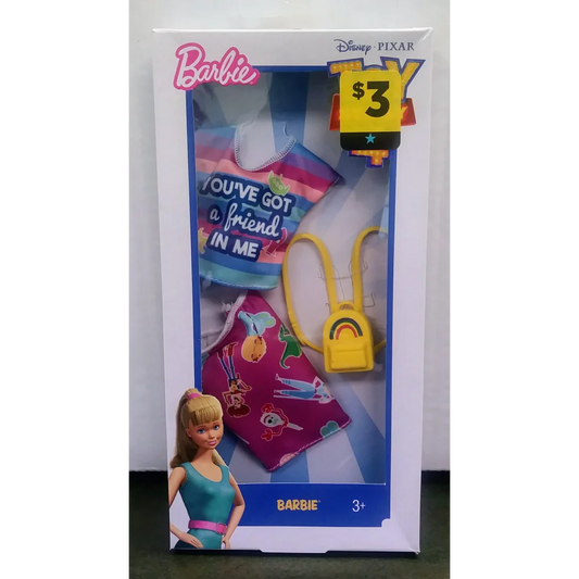 Disney Pixar Barbie in Toy Story fashion set with pink outfit and yellow purse