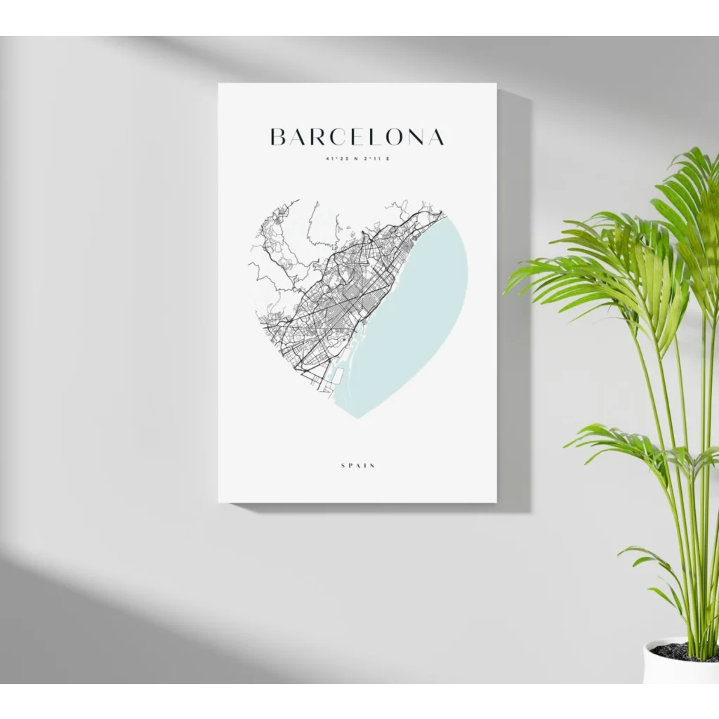 Teal and white Barcelona map aluminum print poster