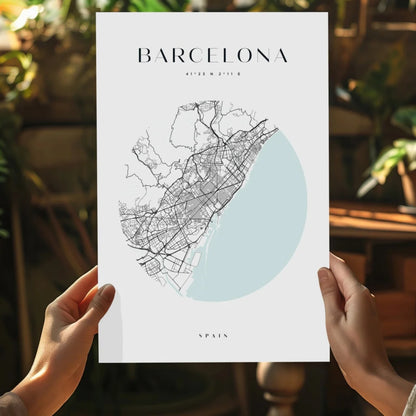 Minimalist Barcelona map on insigne aluminum print