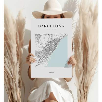 Barcelona Map Insigne Aluminum Prints in Minimalist Style | Contemporary Home Wall Art | vintageantiquesgifts.com