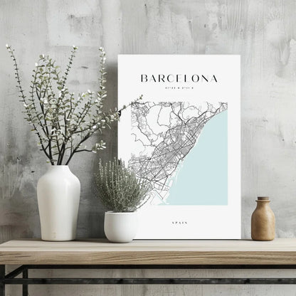 Barcelona Map Insigne Aluminum Prints in Minimalist Style | Glass Wall Art Print | vintageantiquesgifts.com