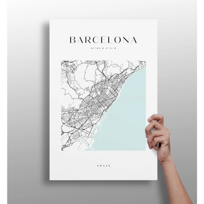 Barcelona Map Insigne Aluminum Prints in Minimalist Style | Insigneart USA | vintageantiquesgifts.com