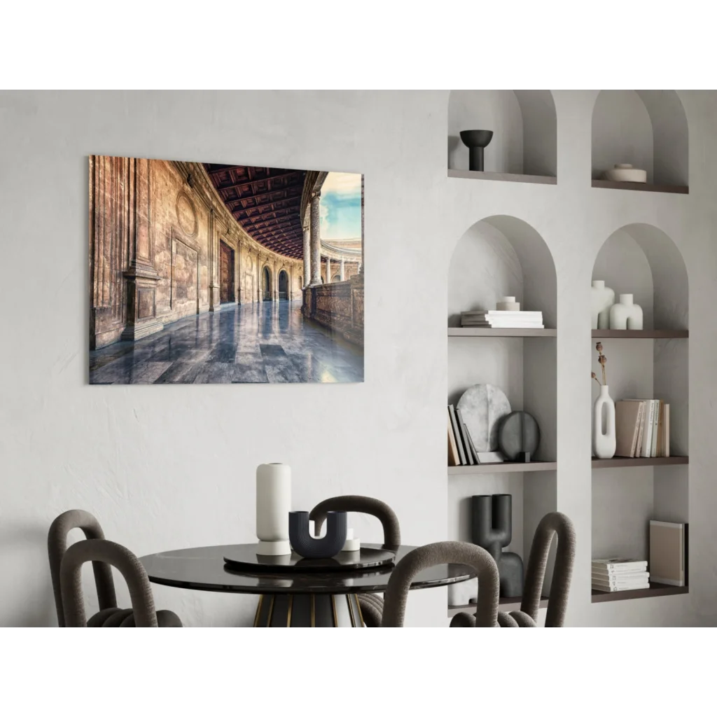 Grand marble hallway wall art canvas print with ornate columns