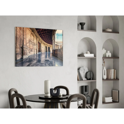 Grand marble hallway wall art canvas print with ornate columns