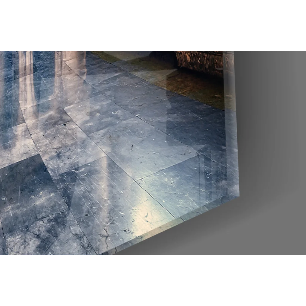 Shiny dark gray marble floor tiles wall art print