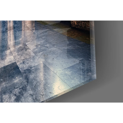 Shiny dark gray marble floor tiles wall art print