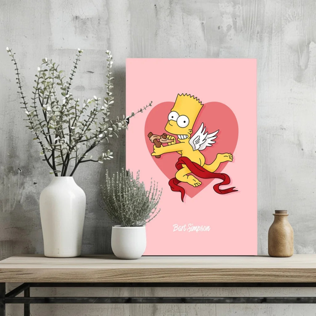 Bart Simpson heart angel on pink canvas art for walls
