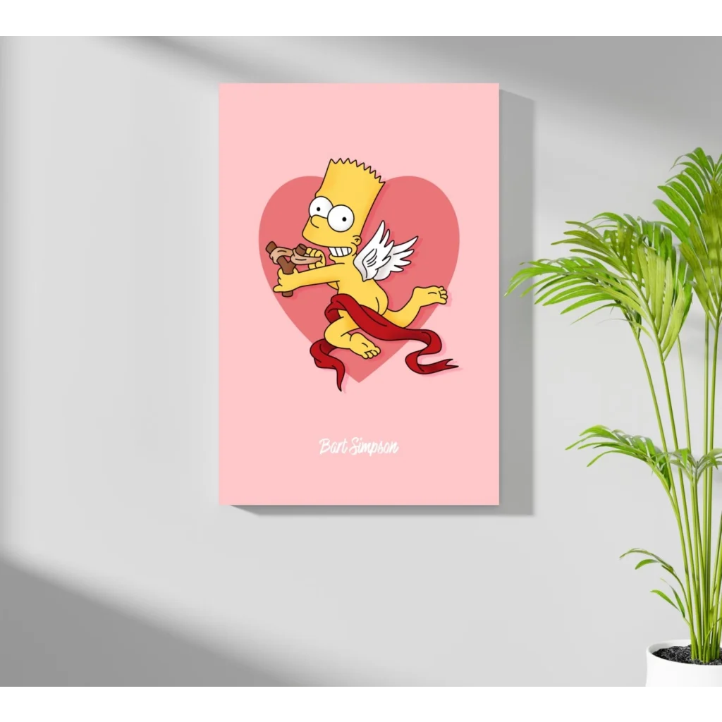Bart Simpson heart angel art on pink canvas print