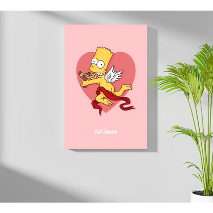 Bart Simpson heart angel art on pink canvas print