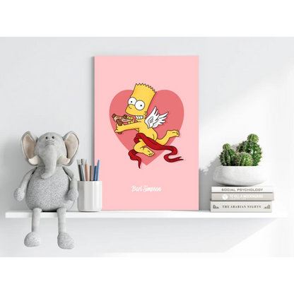 Bart Simpson heart angel aluminum print on pink background