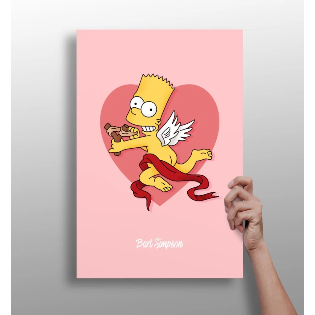 Bart Simpson heart angel aluminum print poster on heart background