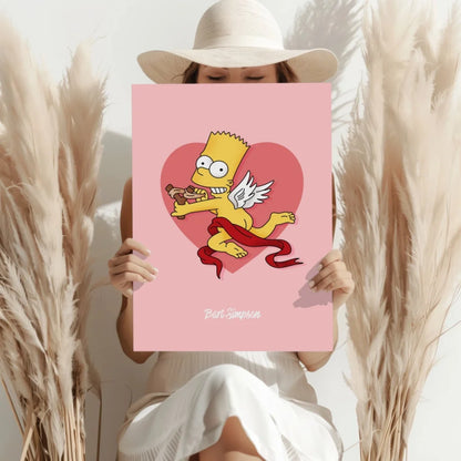 Bart Simpson heart angel poster on pink white background aluminum print