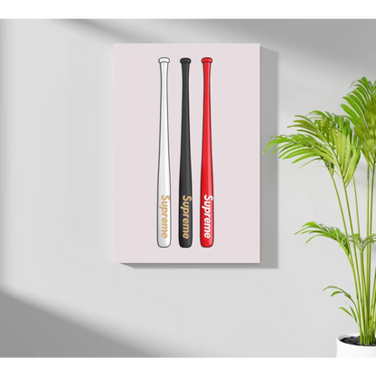 Insigne aluminum prints: minimalist 16x11 inch baseball bats with Supreme logo