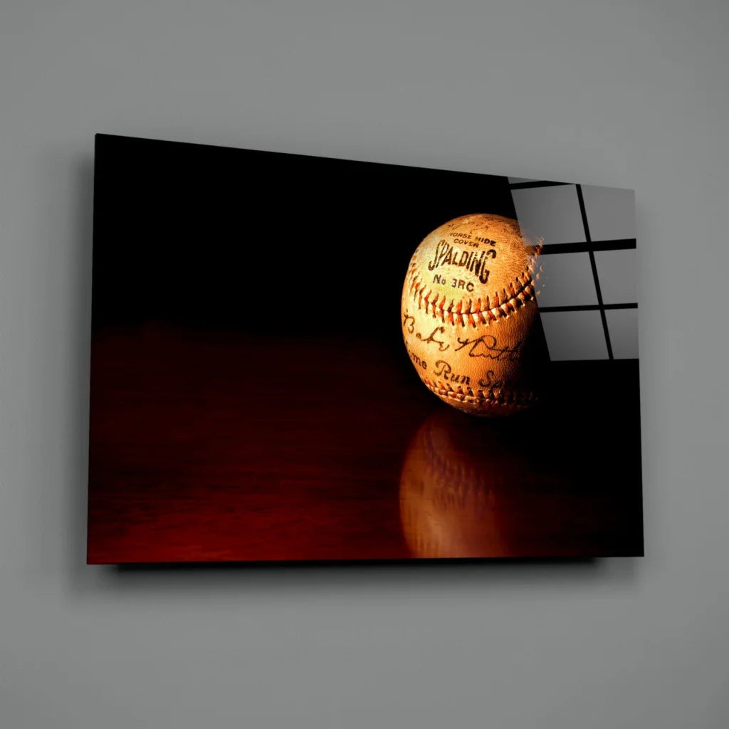 Vintage Spalding Signed Baseball Wall Art with Leather Stitching | Glass Wall Art Print | vintageantiquesgifts.com