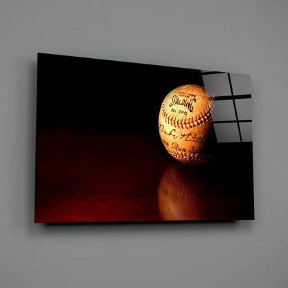 Vintage Spalding Signed Baseball Wall Art with Leather Stitching | Glass Wall Art Print | vintageantiquesgifts.com