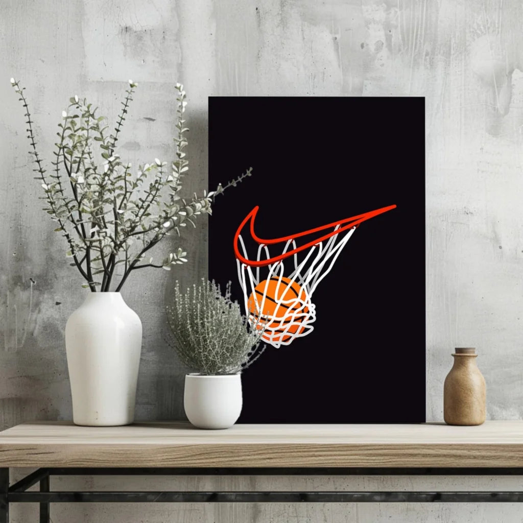 Nike Basketball Swoosh Insigne Aluminum Print | Glass Wall Art Print | vintageantiquesgifts.com