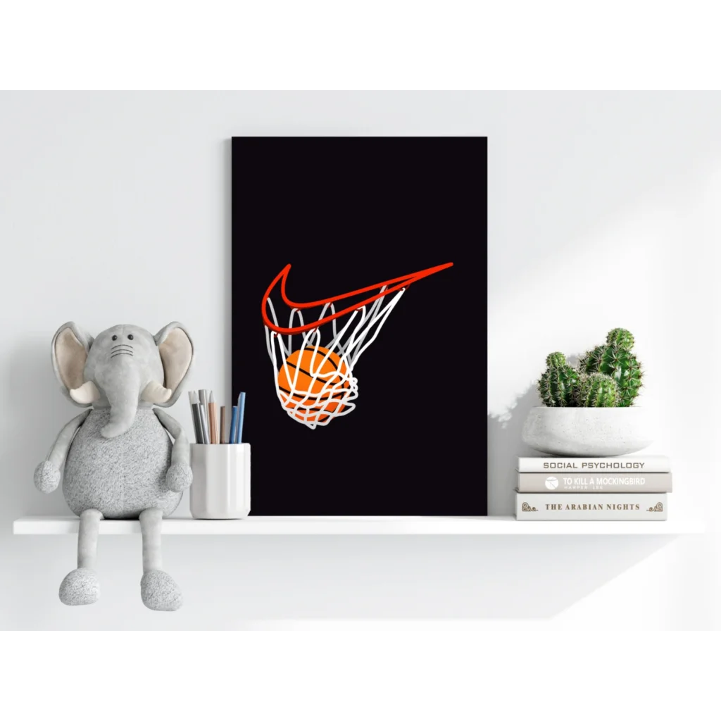 Vibrant Nike Basketball Swoosh on insigne aluminum print