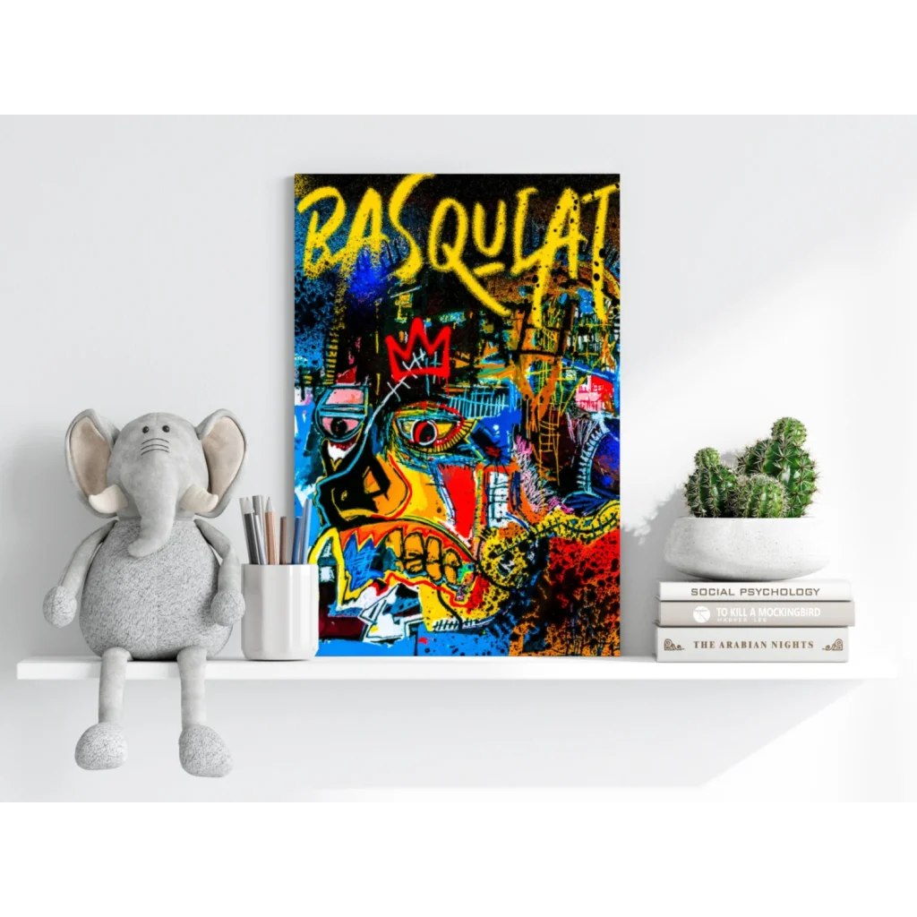 Vibrant Basquiat-style graffiti face on insigne aluminum print