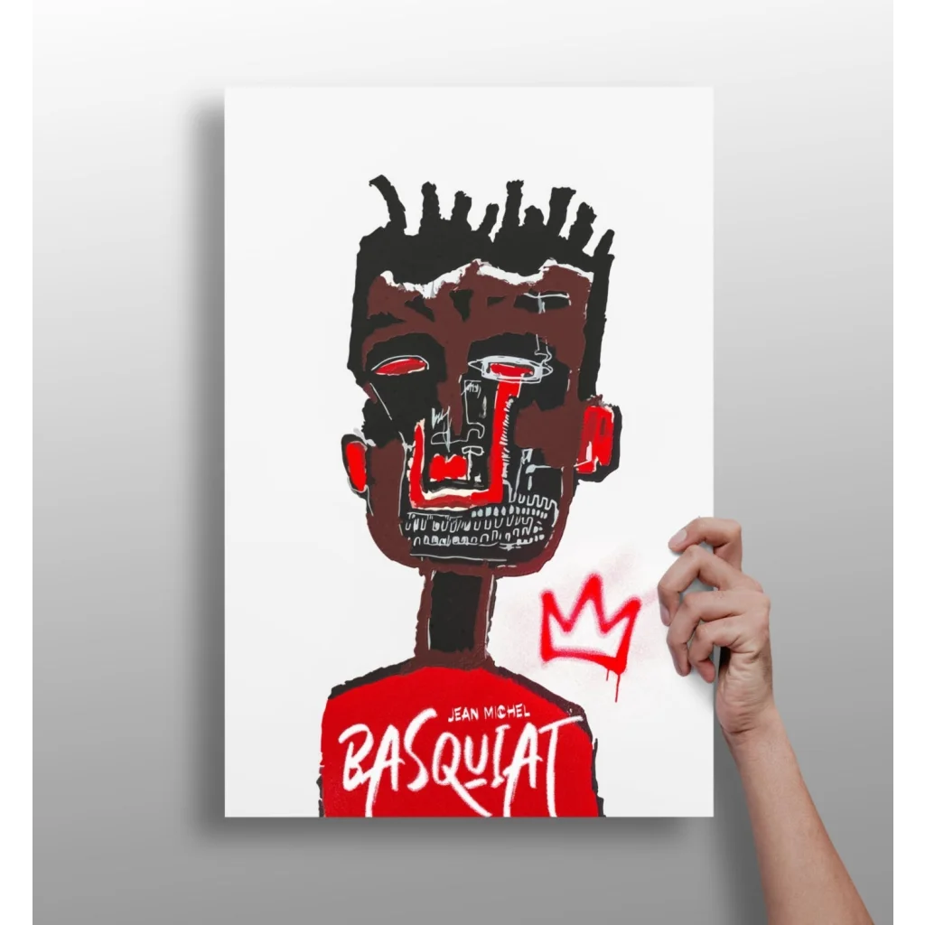 Bold red black Basquiat crown portrait on insigne aluminum prints set