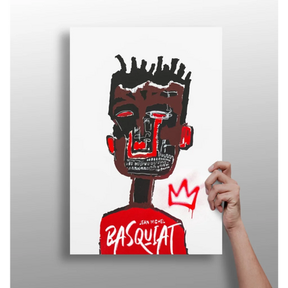 Bold red black Basquiat crown portrait on insigne aluminum prints set