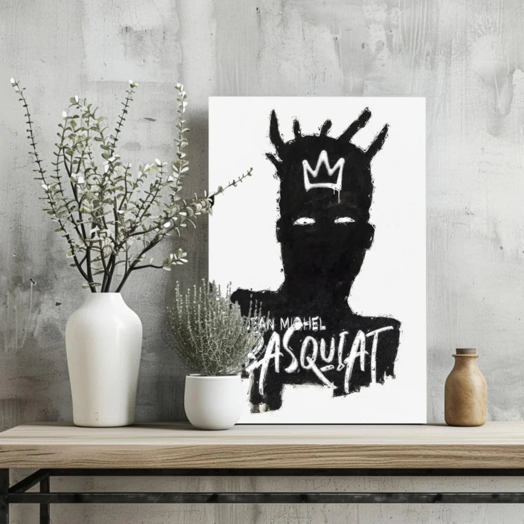 Jean Michel Basquiat Crown Canvas Print Four Panel Set | Glass Wall Art Print | vintageantiquesgifts.com