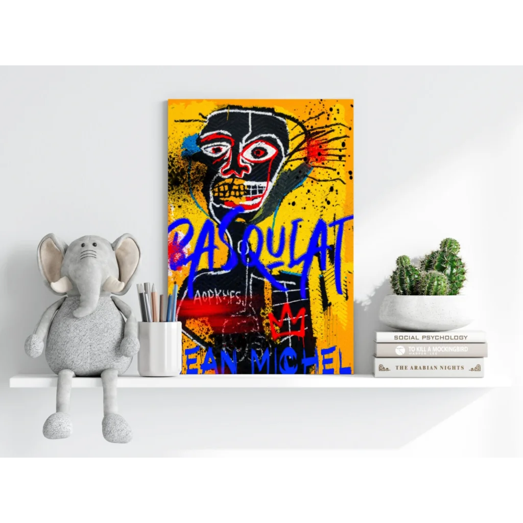 Vibrant Basquiat skull graffiti on insigne aluminum print