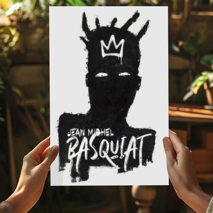 Black and white Basquiat crowned graffiti portrait on four-panel canvas print