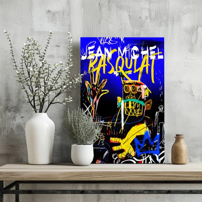 Basquiat Graffiti Art Insigne Aluminum Prints in Electric Blue | Glass Wall Art Print | vintageantiquesgifts.com