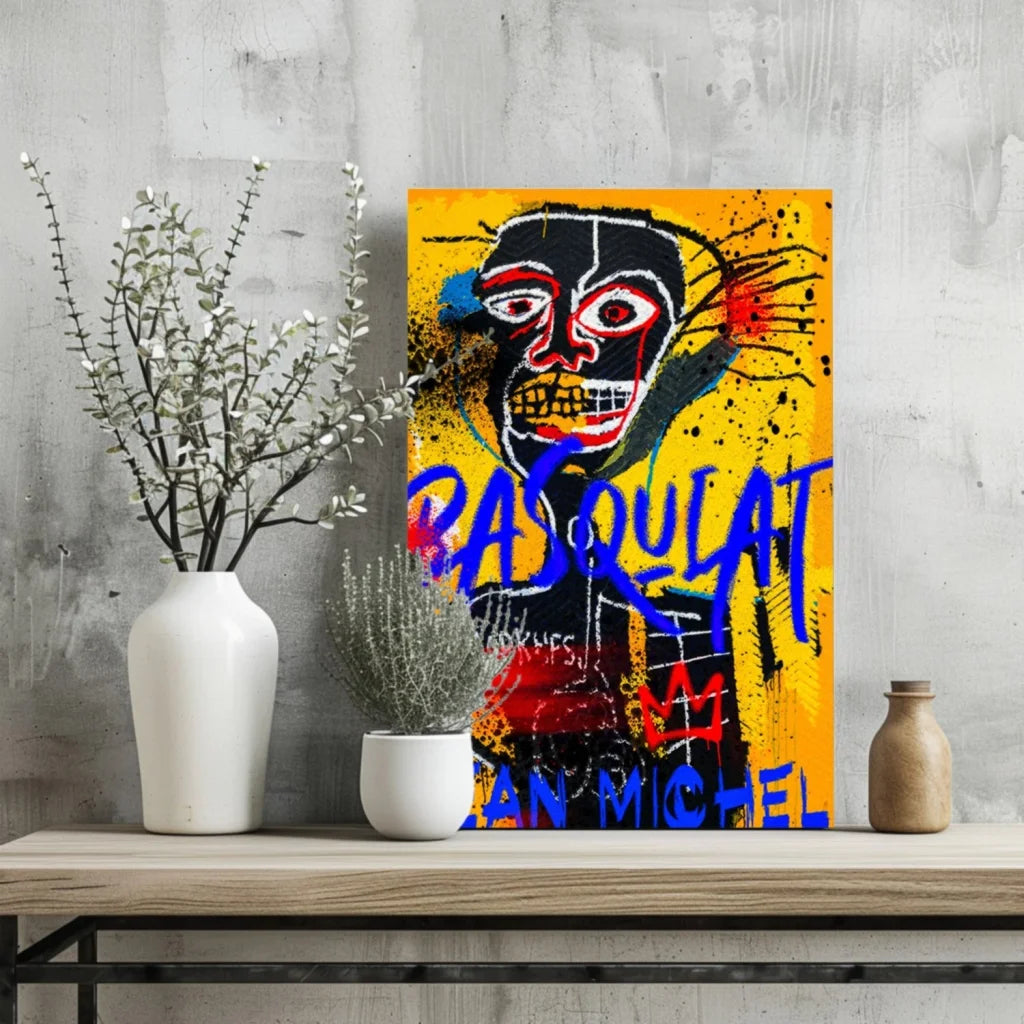 Vibrant Basquiat skull graffiti on insigne aluminum print
