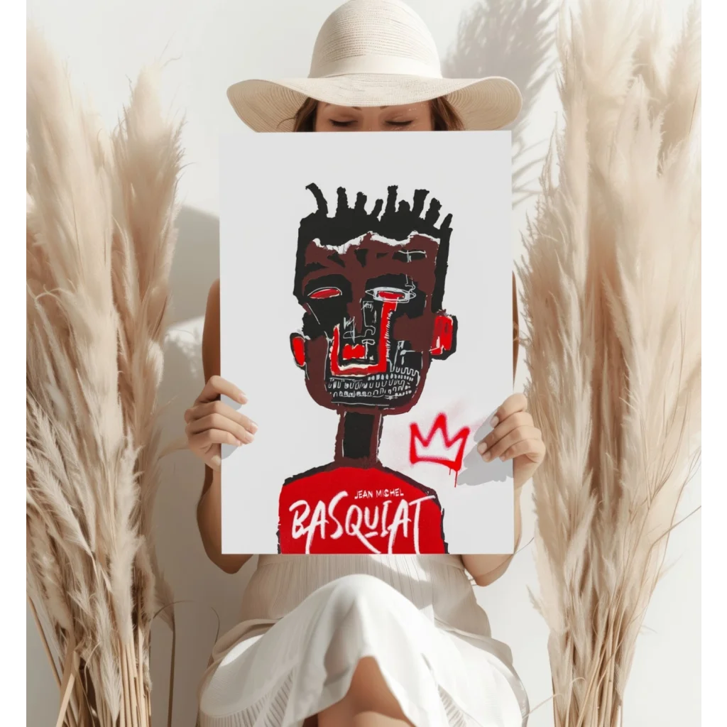 Bold red black Basquiat crown insigne aluminum prints set