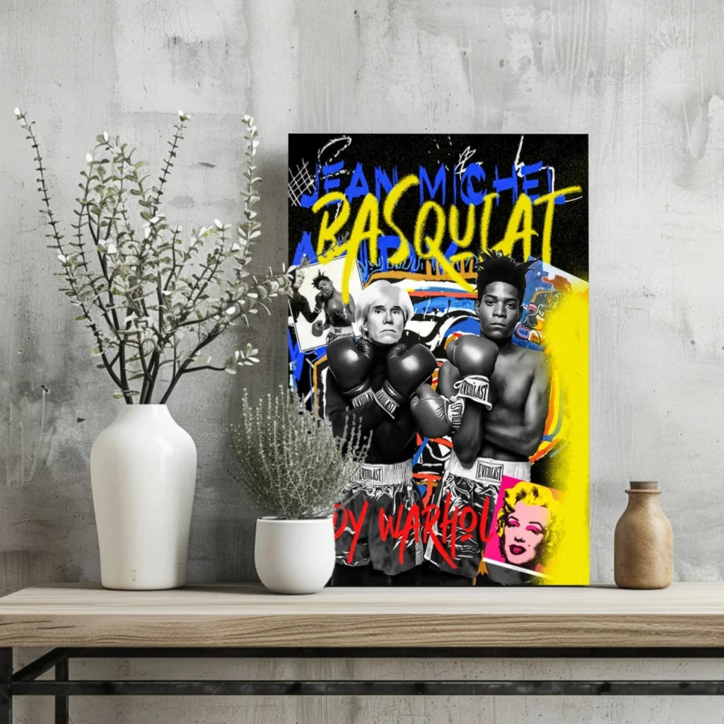 Basquiat Warhol Boxing Match Insigne Aluminum Prints | Glass Wall Art Print | vintageantiquesgifts.com