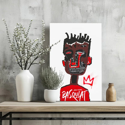 Bold red black Basquiat crown insigne aluminum prints 4-piece set