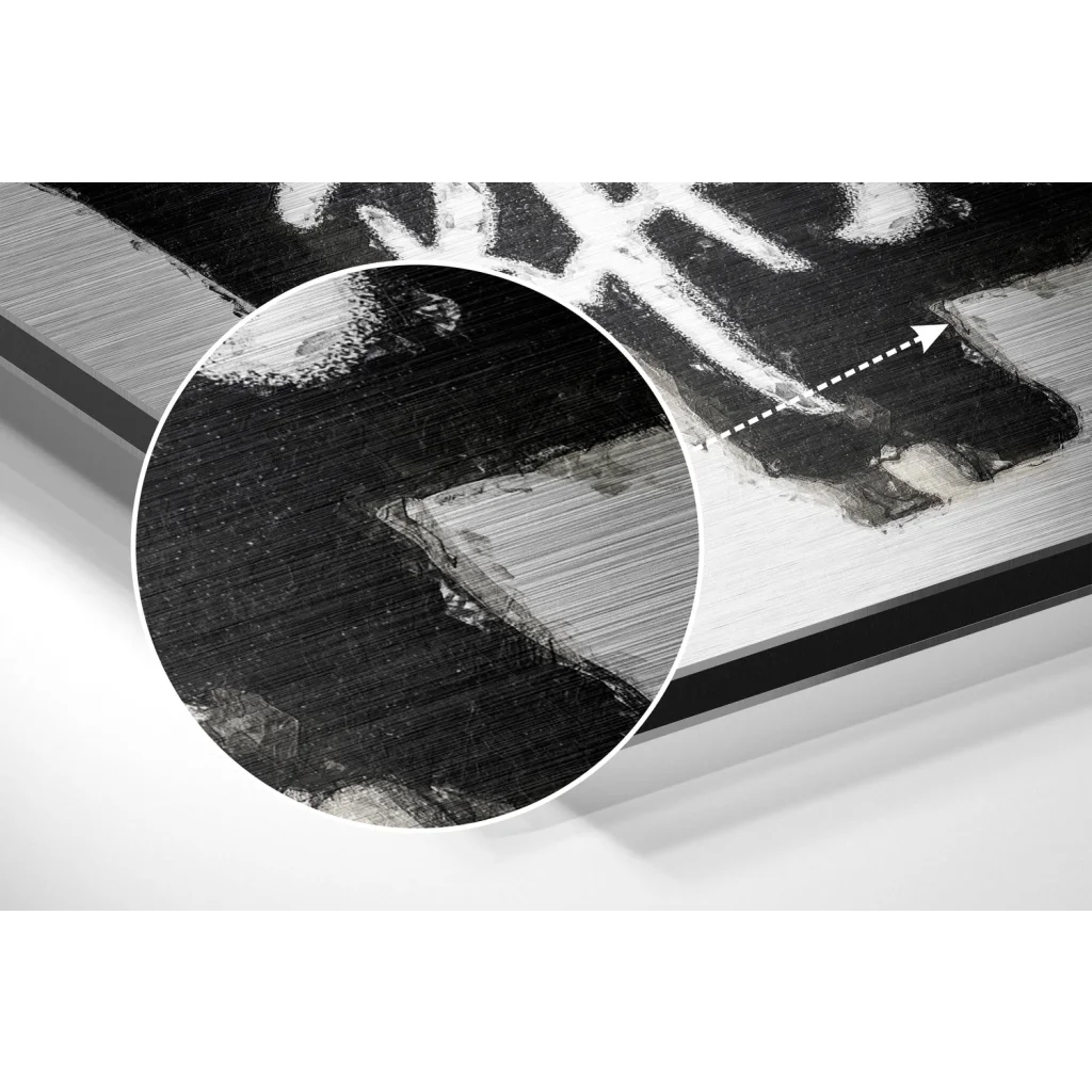 Black and white abstract Basquiat crown portrait on brushed aluminium dibond