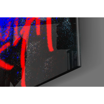 Red neon Basquiat wall art print in silver frame on black background