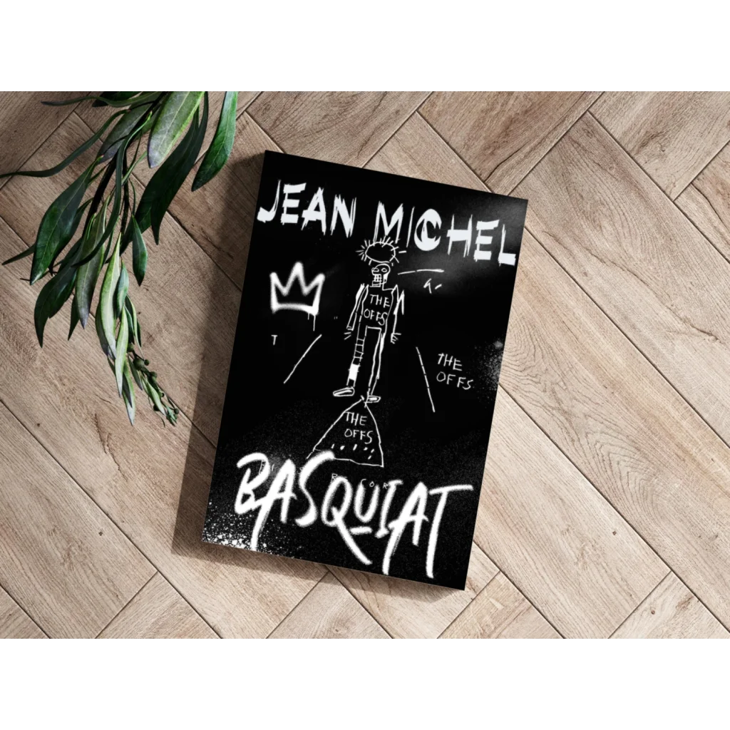 Black Basquiat Crown Graffiti Canvas Print with white lettering