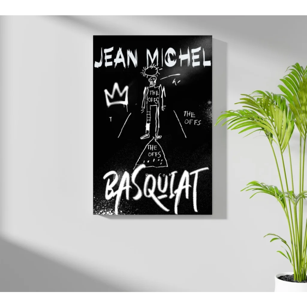 Black Basquiat crown graffiti chalk art on white canvas print