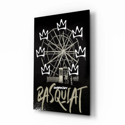 Black canvas Basquiat Ferris Wheel Crown glass wall art