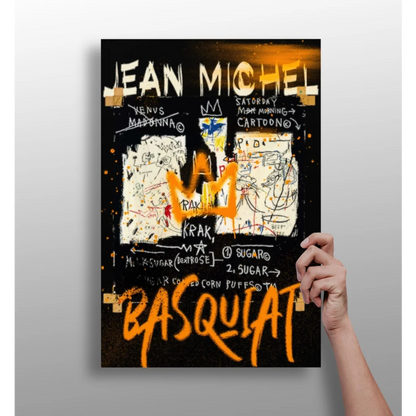 Vibrant Basquiat graffiti art aluminum print set, 4-piece black poster collection