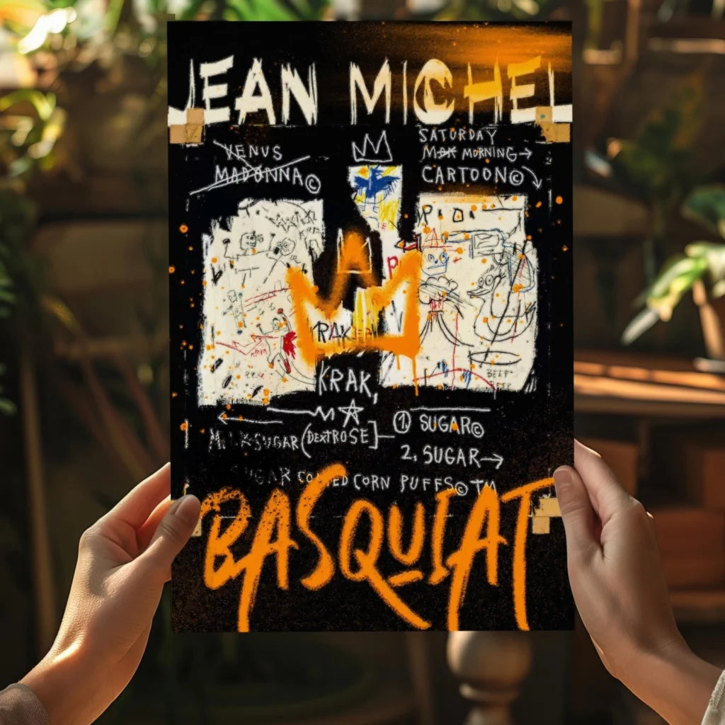 Basquiat graffiti art aluminum print set with Jean Michel Basquiat text