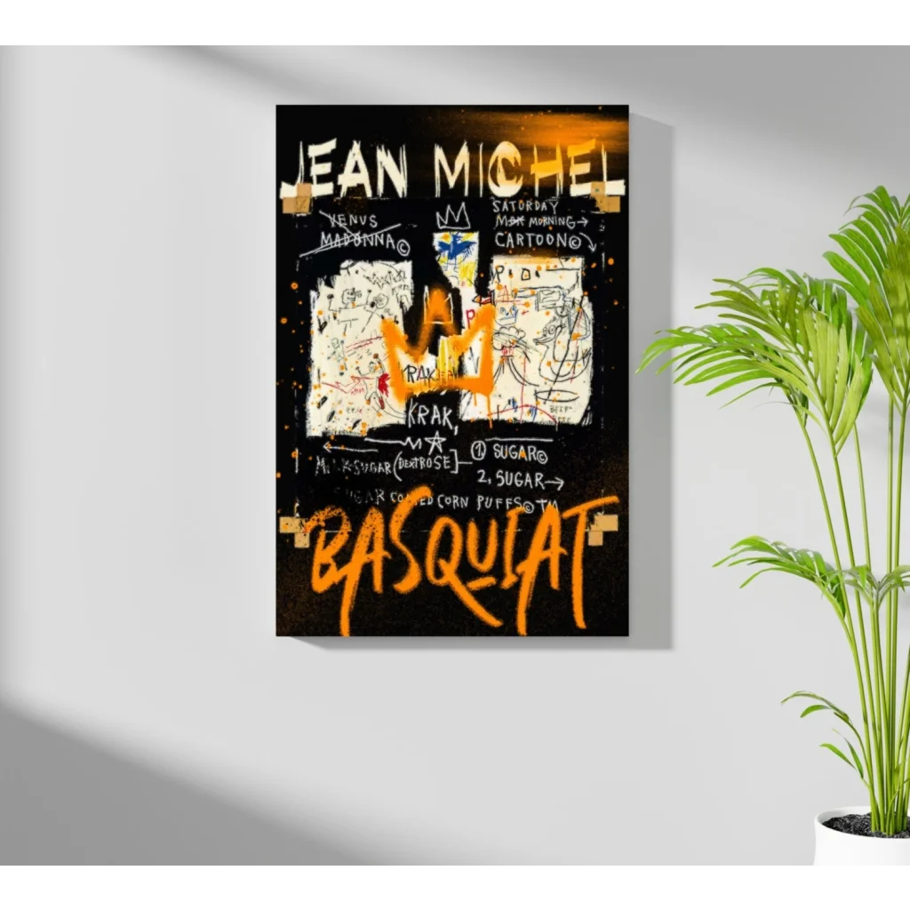 Basquiat graffiti art aluminum print set with crown motif