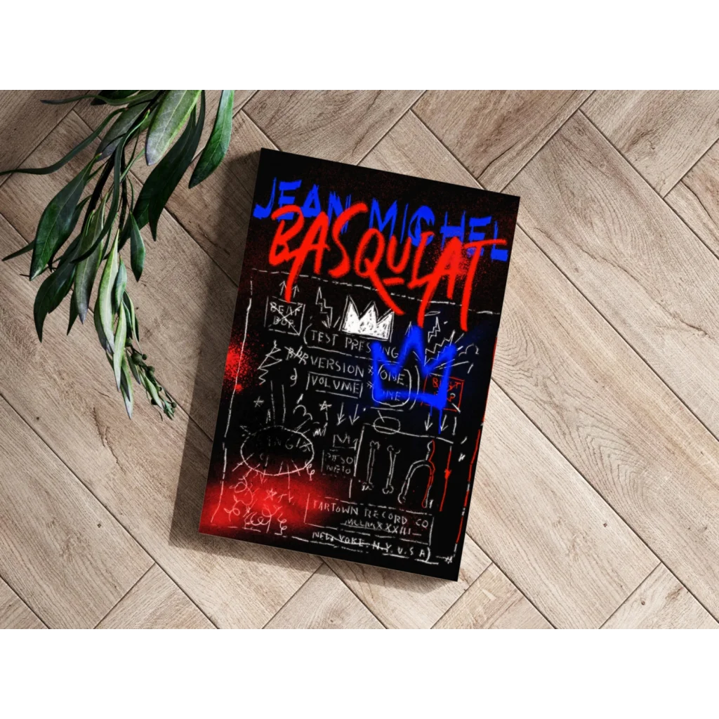 Basquiat-inspired aluminum wall art set in bold red and blue