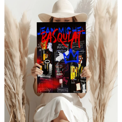 Vibrant Jean Michel Basquiat poster on neon canvas aluminum print set