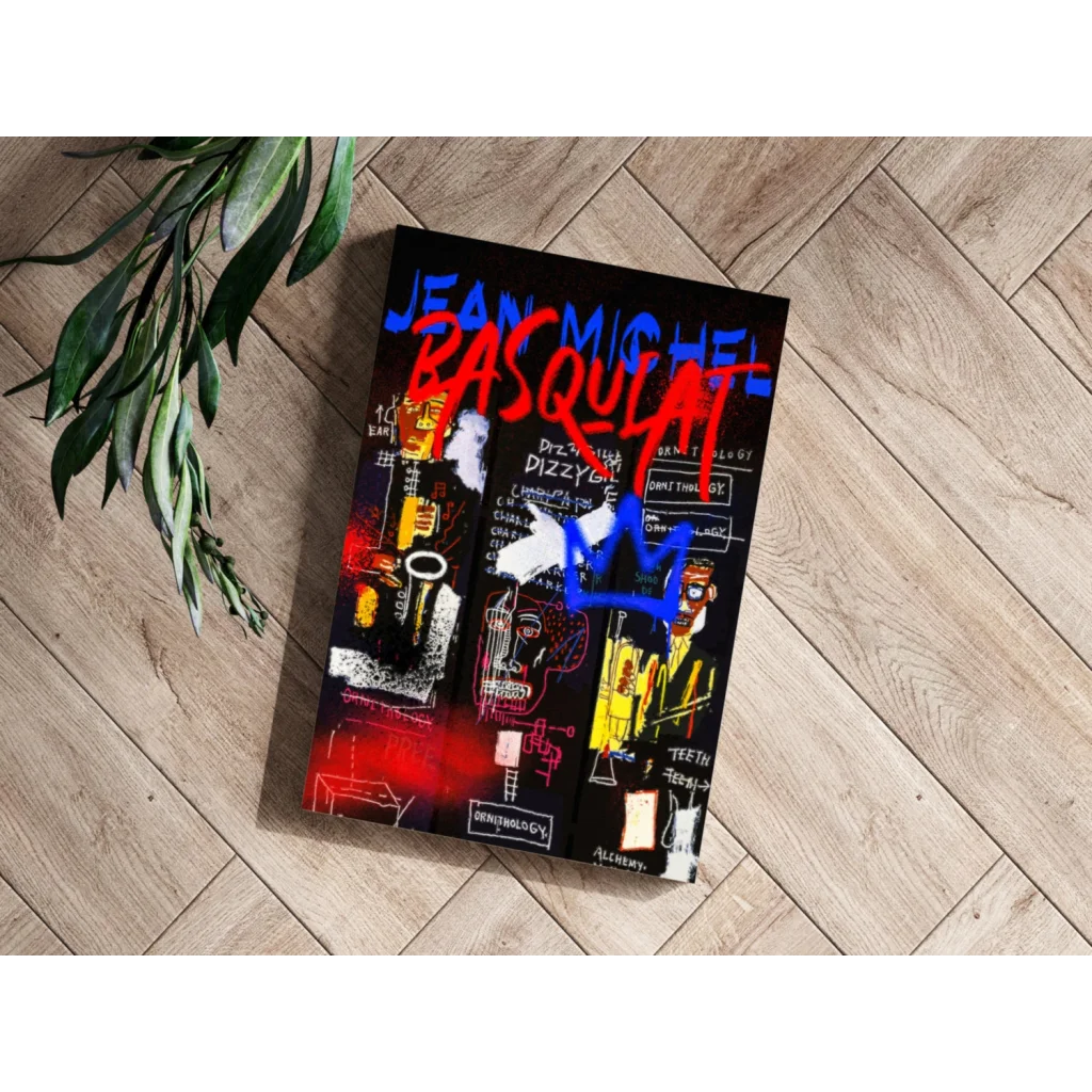 Vibrant neon Basquiat canvas art set, 4-piece aluminum print