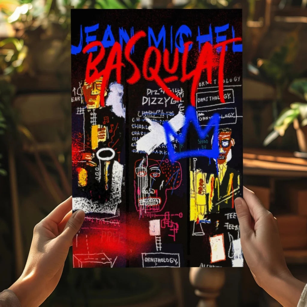 Jean-Michel Basquiat poster in neon canvas 4-piece aluminum print set