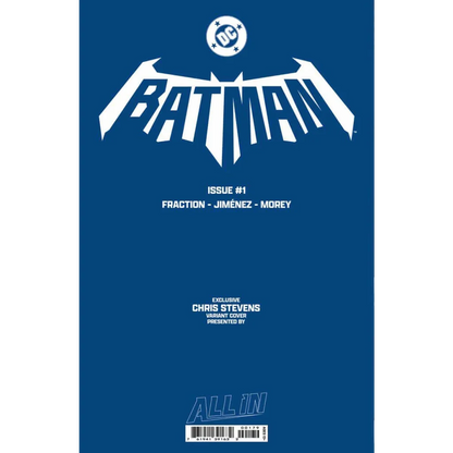 Blue Batman comic cover with white text and emblem by Jorge Jimenez and Matt Fraction