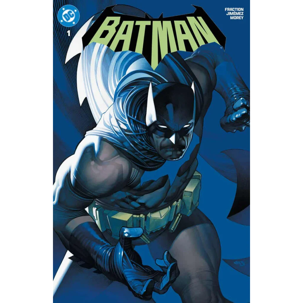 Batman comic cover with Batman in a dynamic pose from BATMAN #1 by Jorge Jimenez and Matt Fraction