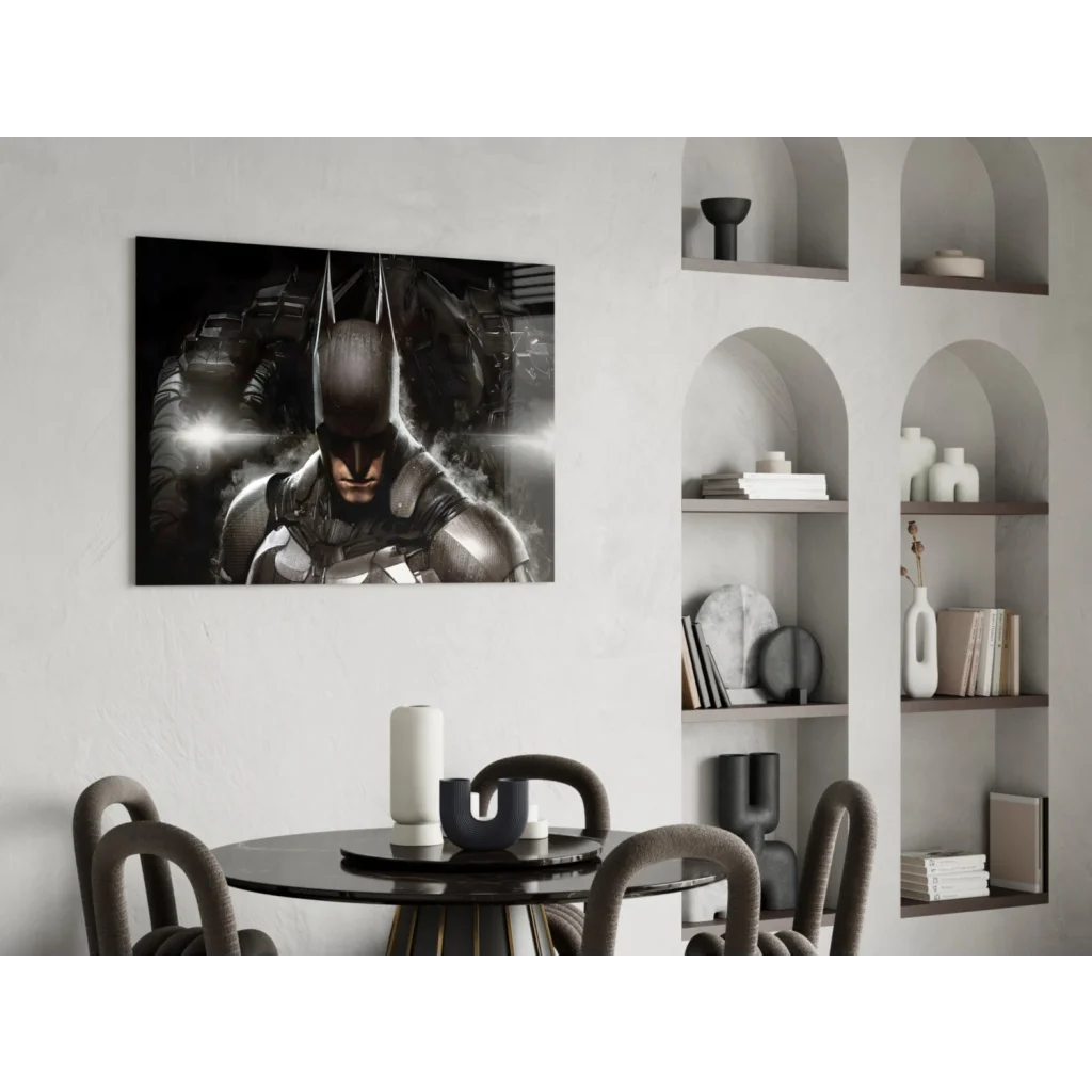 Batman armored suit black and white glass wall art poster