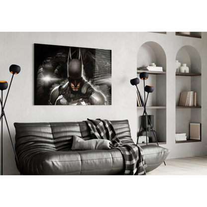 Batman armored suit glass wall art poster on wall