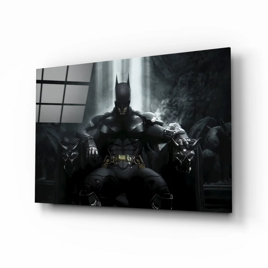 Batman Armored Suit Glass Wall Art Print in Dramatic Black and White